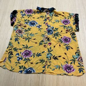 VIP Avenue Yellow Floral Black Cuffed Short Sleeves Oversized Top Size 18/20